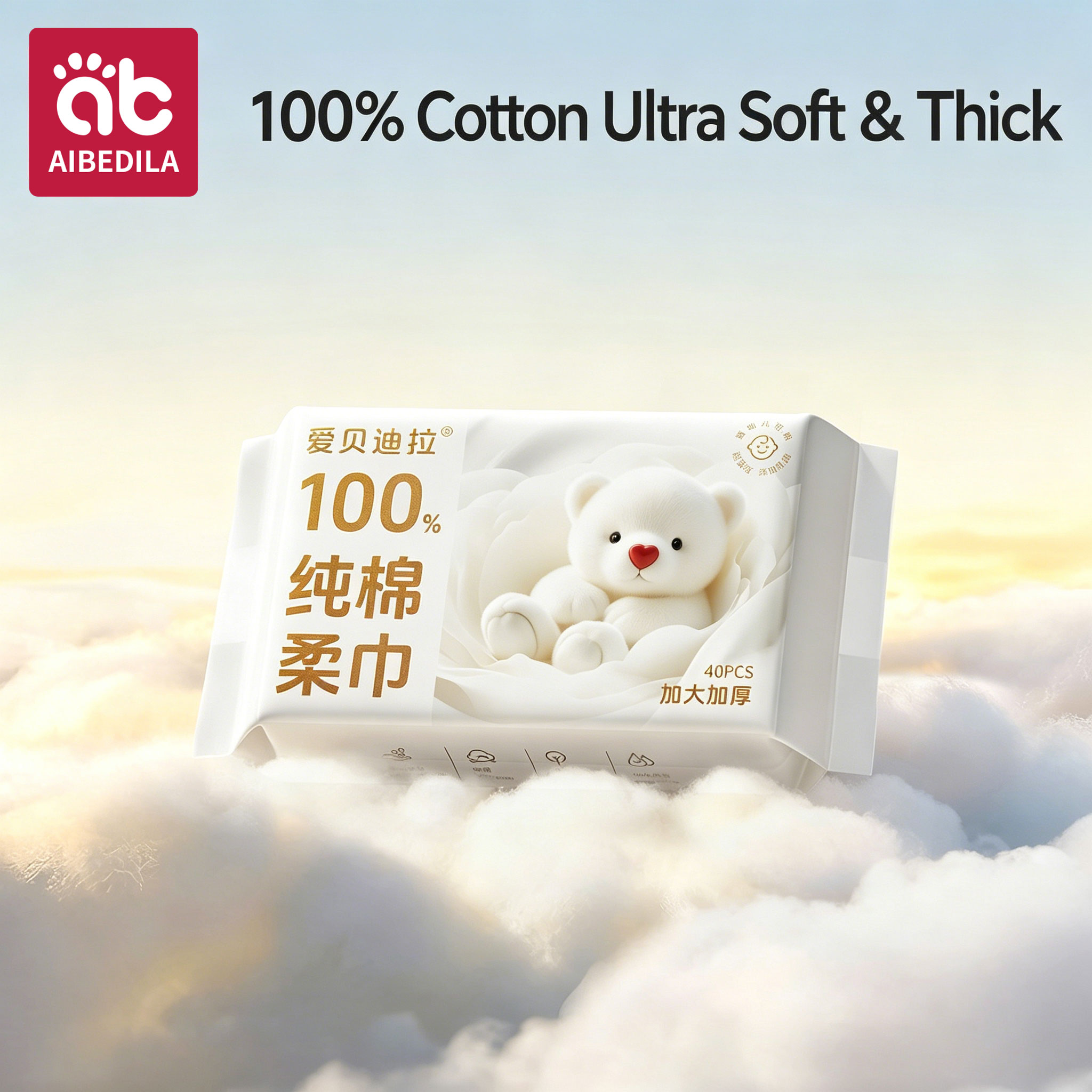 Skincare Newborn - ผ้าเช็ดทำความสะอาดผิวเด็กแรกเกิด สูตรอ่อนโยน 100% ผ้าฝ้าย แบบแห้ง 3-in-1
