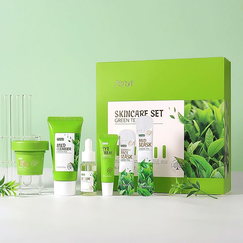 Skincare Oil Control - 6 ชิ้น/กล่อง Skin Care ชุดชาเขียวทําความสะอาดผิวหน้าบรรเทาผิว Face